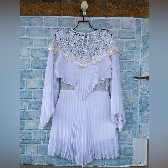 raisa vanessa trendyol white pleated lace embroidered mini dress size 36/6 - Picture 10 of 16